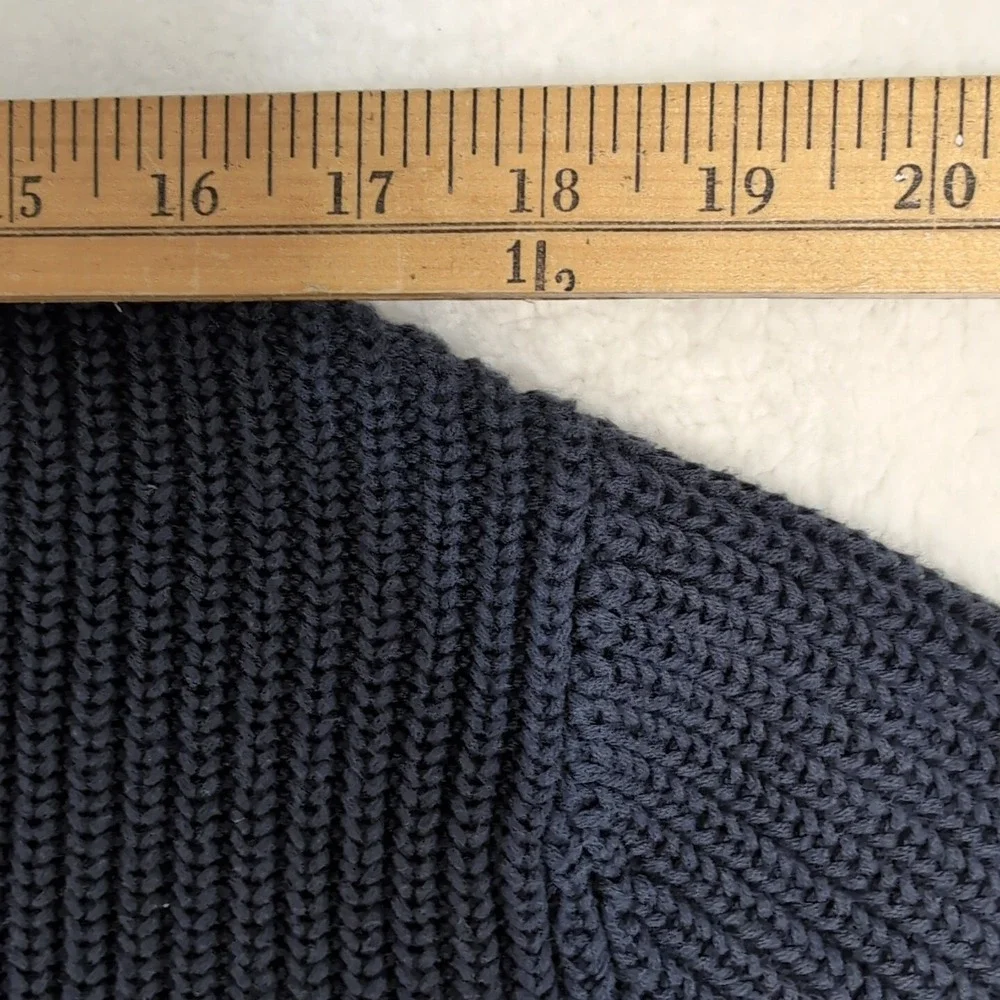 LL Bean Blue 1/4 Button Ribbed‎ Henley Pullover Knit Sweater Mens LT Cotton Ragg